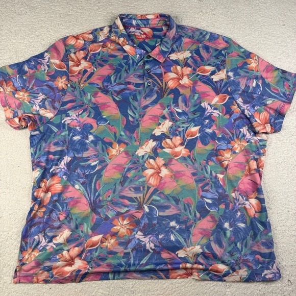 Tommy Bahama Mens Floral Print Short Sleeve Bloomio 54 Polo Shirt Blue 4XLB - Picture 3 of 8